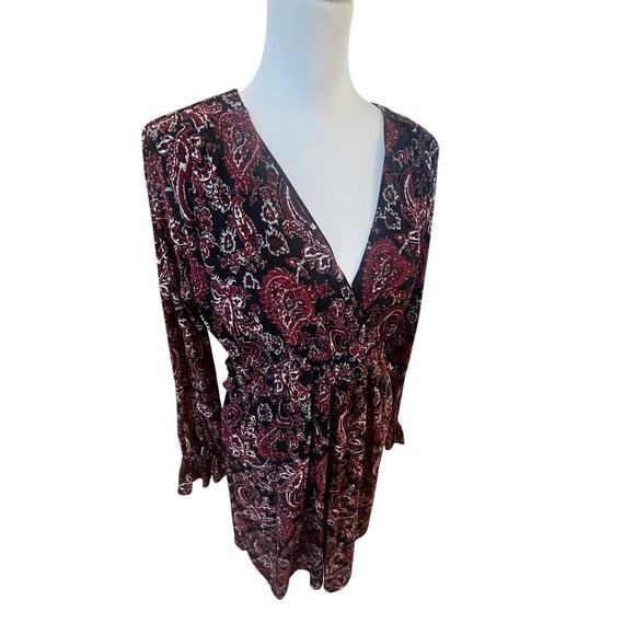 MICHAEL KORS BLOUSEN BLACK AND RED PAISLEY LINED RUFFLED WAIST WOMENS MEDIUM - Picture 2 of 10